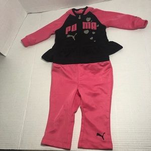 Puma Track Suit Girls 3-6 Month Logo Emblem Full Zip Jacket Pull On Pants